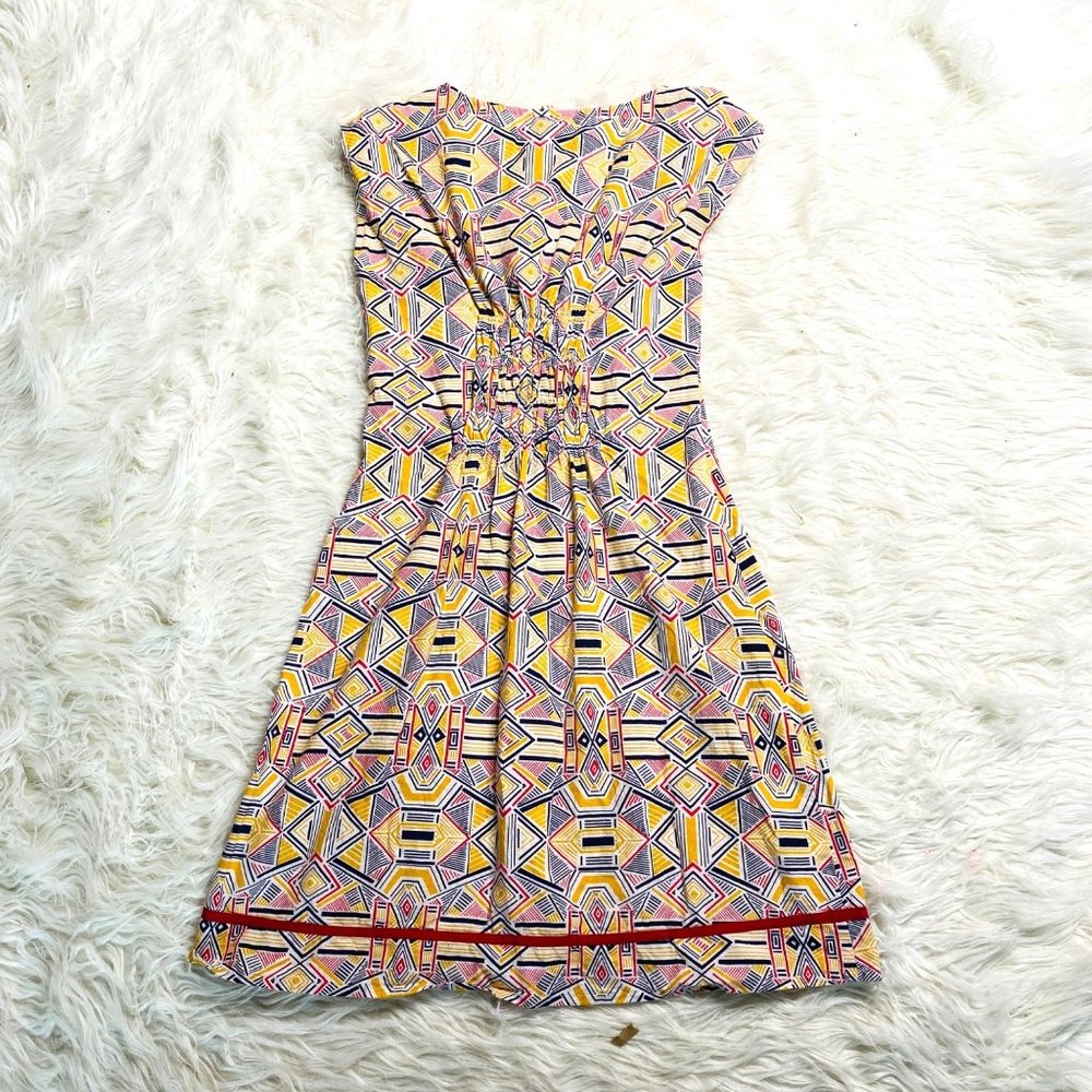 Mata Traders Fair Trade Womens Cap Sleeve Geometric Cotton A Line Dress Size XS